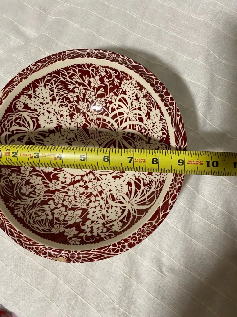 ALOHAS Red and Cream Floral Ceramic Bowl - Picture 10 of 10